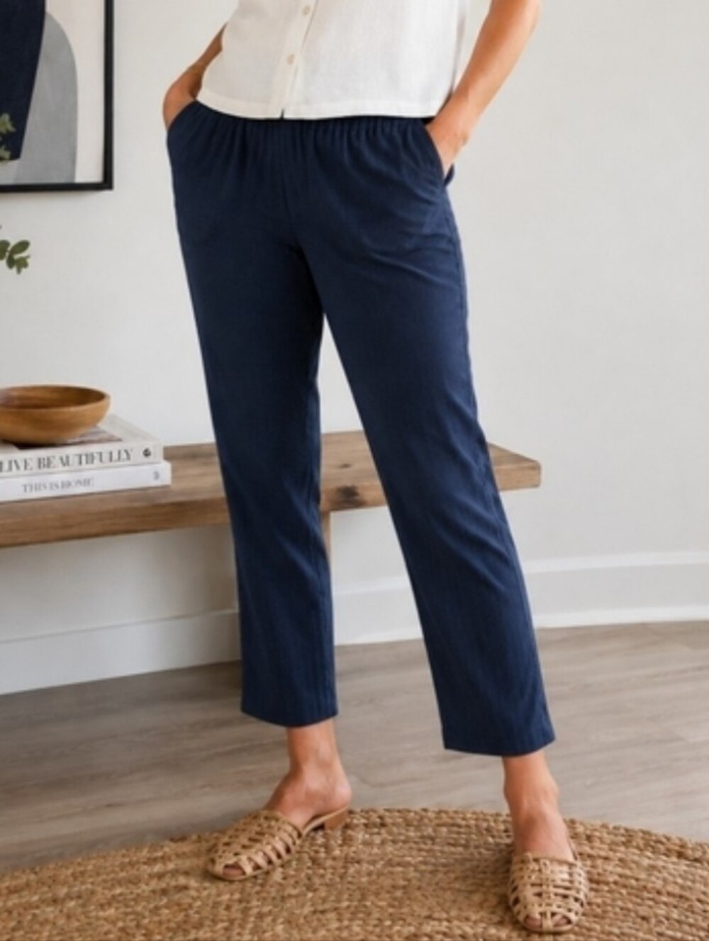 Marine Layer Allison Tencel Pull-On Straight Leg Pants Navy Small
